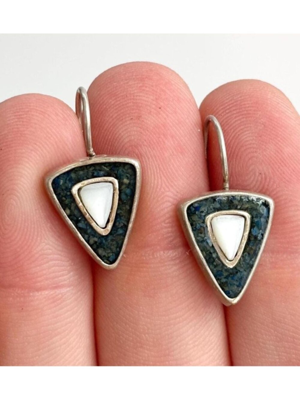 Carolyn Pollack Mother of Pearl & Turquoise Vintage Sterling Silver 925 Earrings